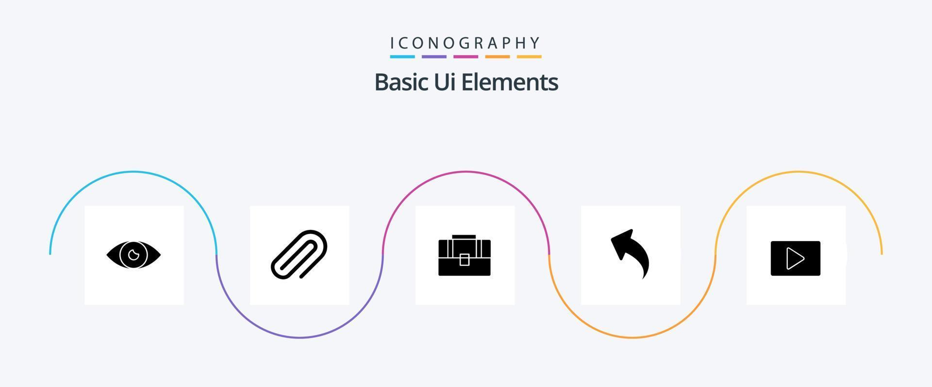 grundläggande ui element glyf 5 ikon packa Inklusive Youtube. upp. stift. vänster. hand väska vektor