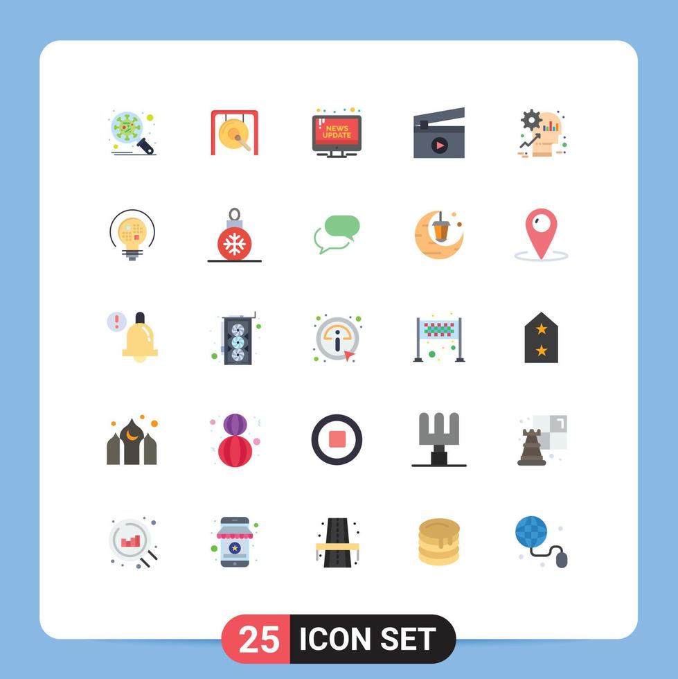 mobil gränssnitt platt Färg uppsättning av 25 piktogram av hjärna filma kinesisk filma offentlig redigerbar vektor design element