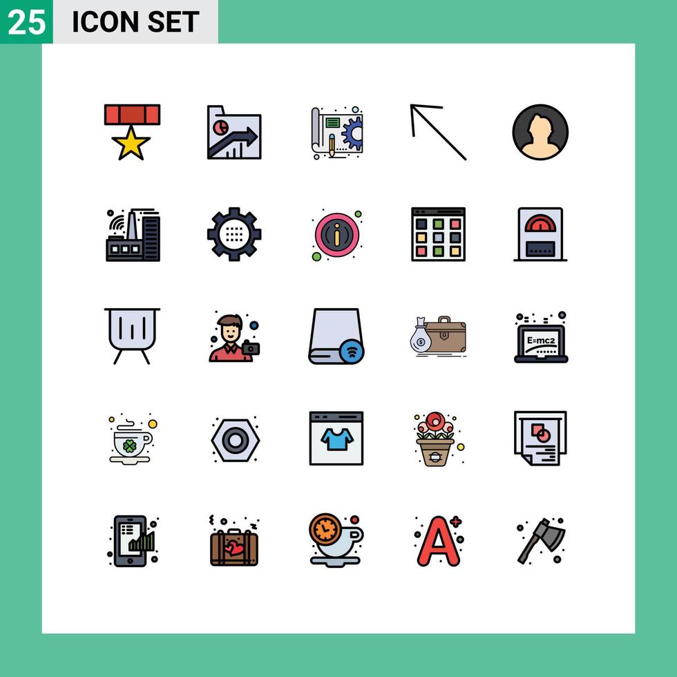 25 tematiska vektor fylld linje platt färger och redigerbar symboler av avatar vänster Graf pil penna redigerbar vektor design element