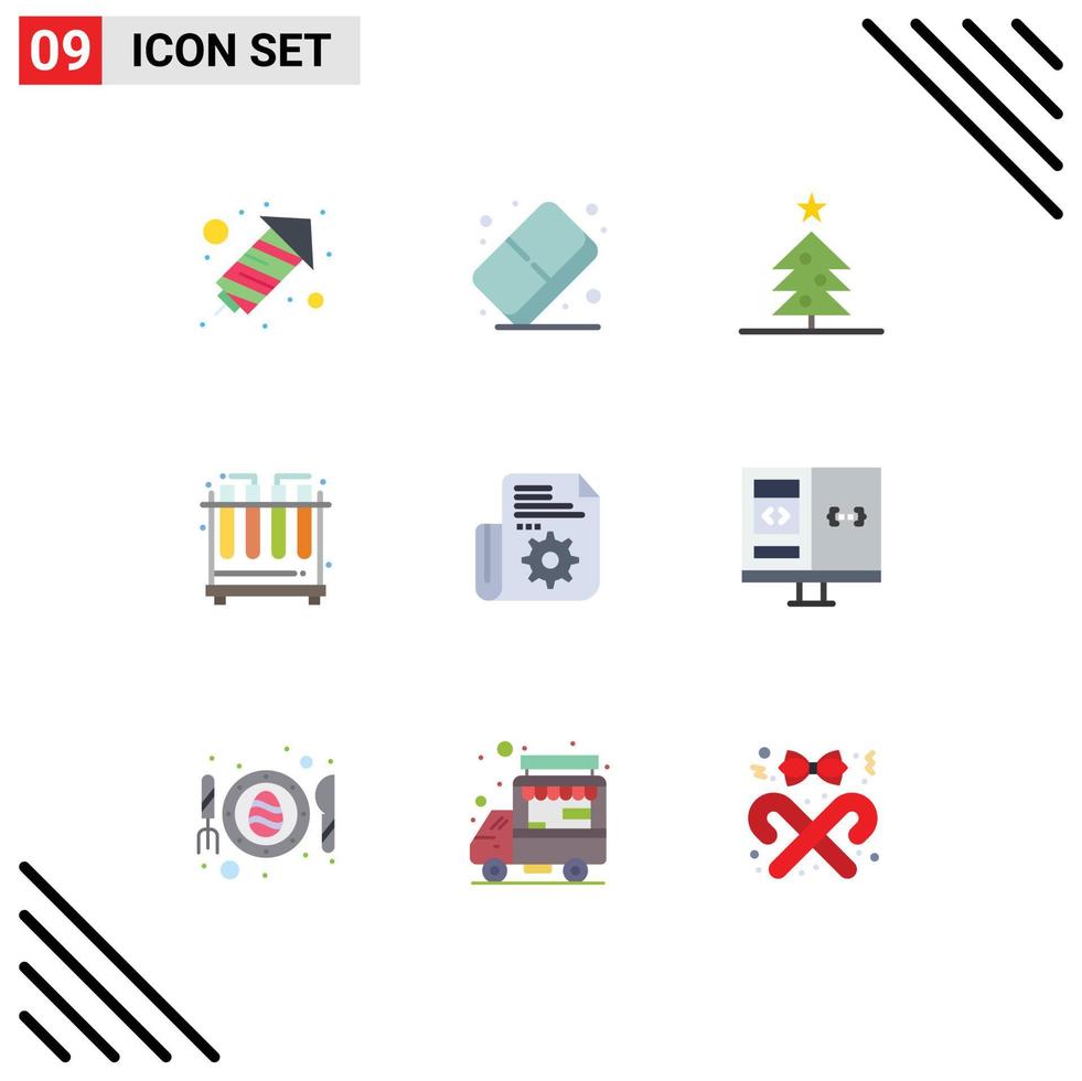Flaches Farbpaket mit 9 universellen Symbolen der App-Einstellung Weihnachtsordnerröhren editierbare Vektordesign-Elemente vektor
