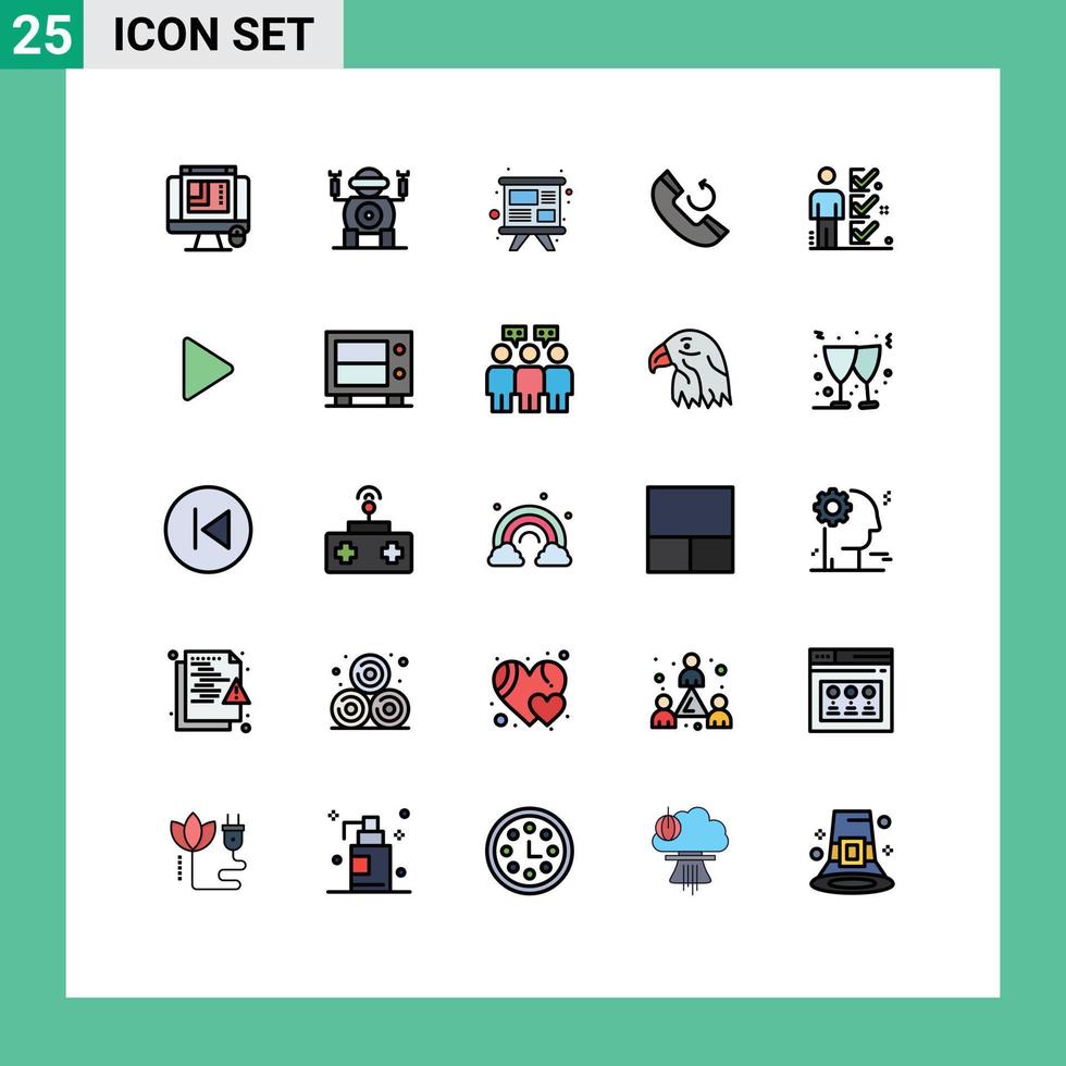 Stock Vector Icon Pack mit 25 Zeilen Zeichen und Symbolen für Tick Job Study Checklist Telefon editierbare Vektordesign-Elemente