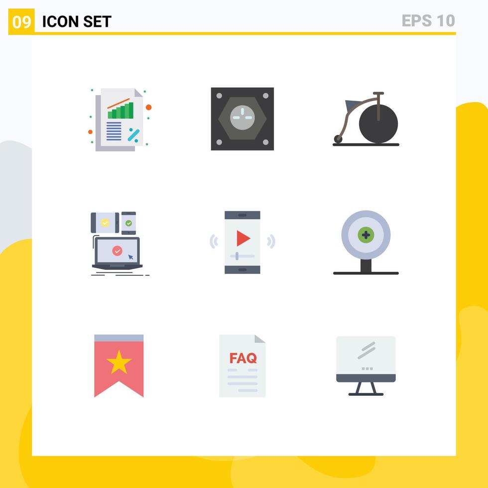 9 universell platt färger uppsättning för webb och mobil tillämpningar teknologi mobil uttag enheter hjul redigerbar vektor design element
