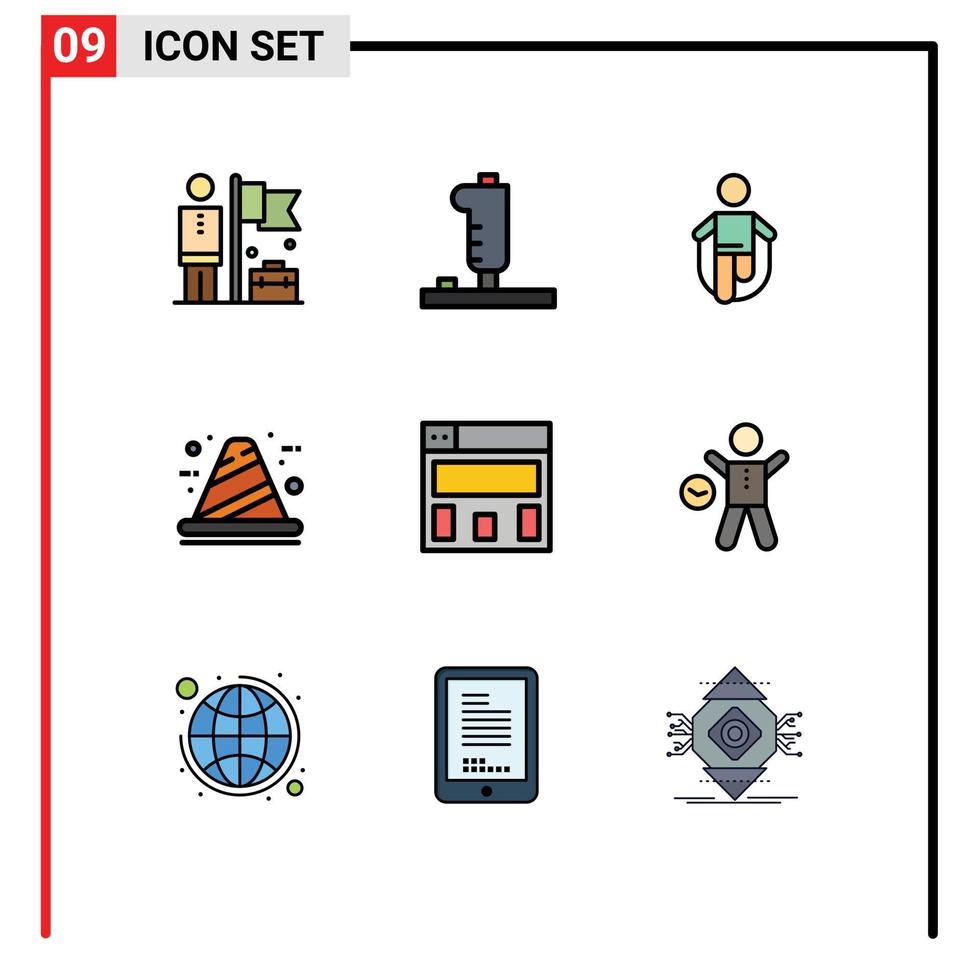 modern uppsättning av 9 fylld linje platt färger pictograph av utveckling kon aktivitet bygga hoppa redigerbar vektor design element