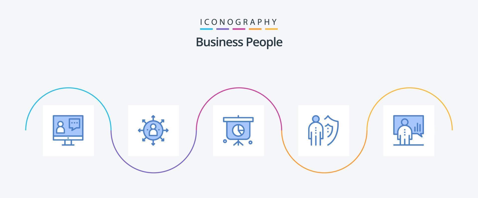 Geschäftsleute blau 5 Icon Pack inklusive Schutz. Mann. Arbeit. Arbeit. Präsentation vektor