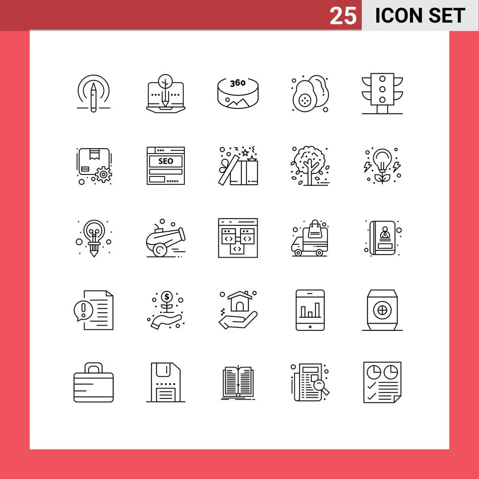 25 kreative Symbole moderne Zeichen und Symbole von Box Maps Panorama Light Pear editierbare Vektordesign-Elemente vektor