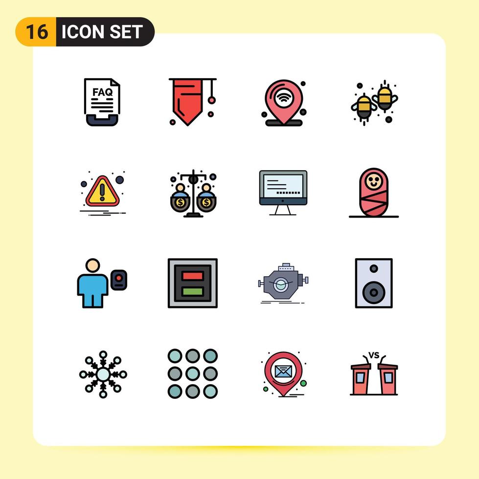 grupp av 16 platt Färg fylld rader tecken och symboler för ekologi bi Framgång lantbruk iot redigerbar kreativ vektor design element