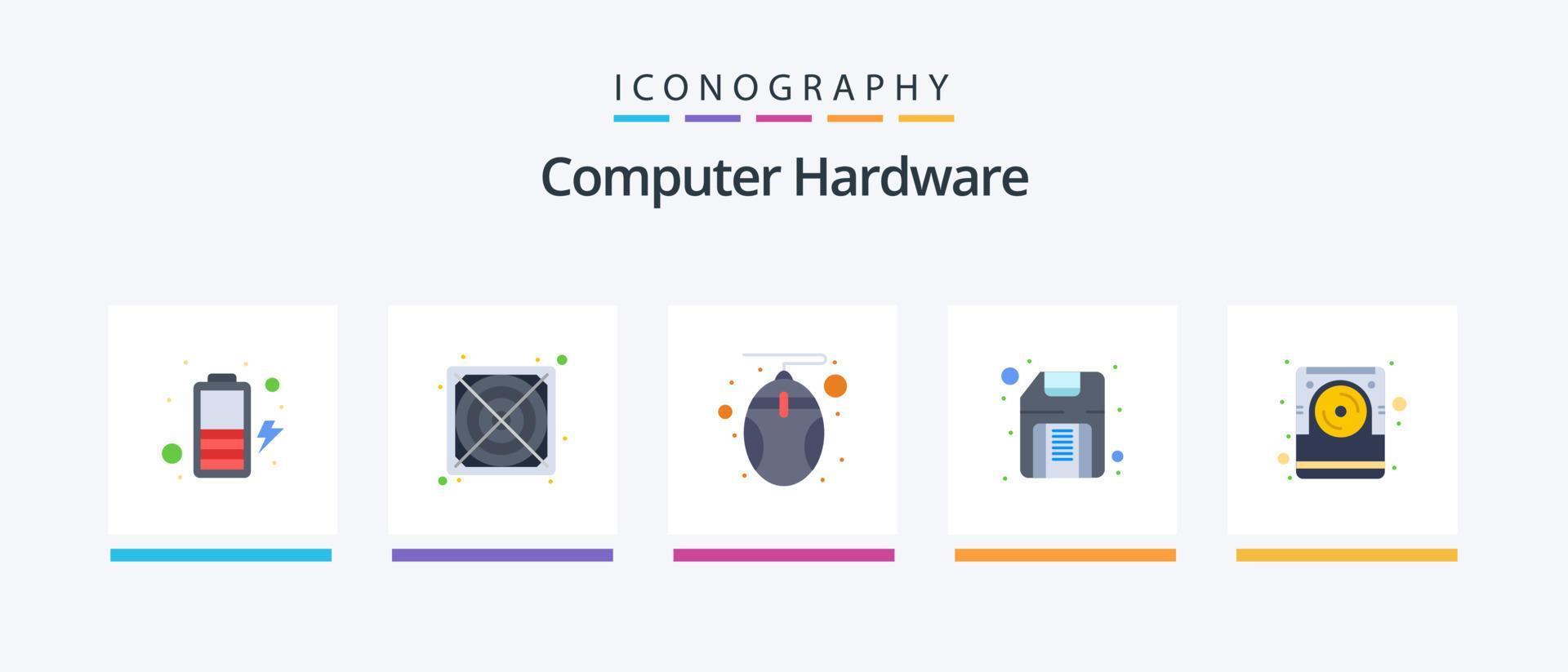 dator hårdvara platt 5 ikon packa Inklusive elektronisk. data. mus. dator. diskett. kreativ ikoner design vektor