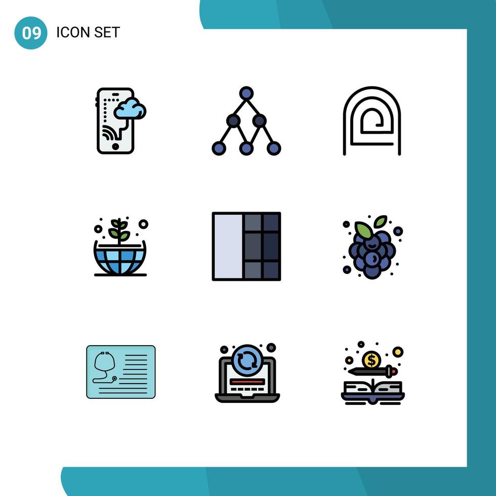 uppsättning av 9 modern ui ikoner symboler tecken för höst frukt rutnät fingeravtryck grön jord redigerbar vektor design element
