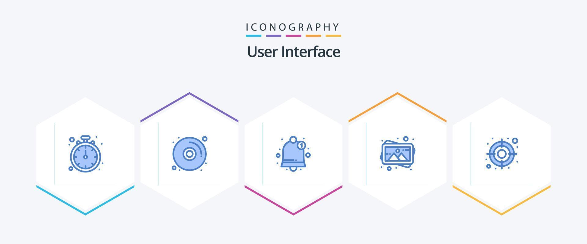Benutzeroberfläche 25 blaues Symbolpaket einschließlich . Ziel. Benachrichtigung. Publikum. Malerei vektor
