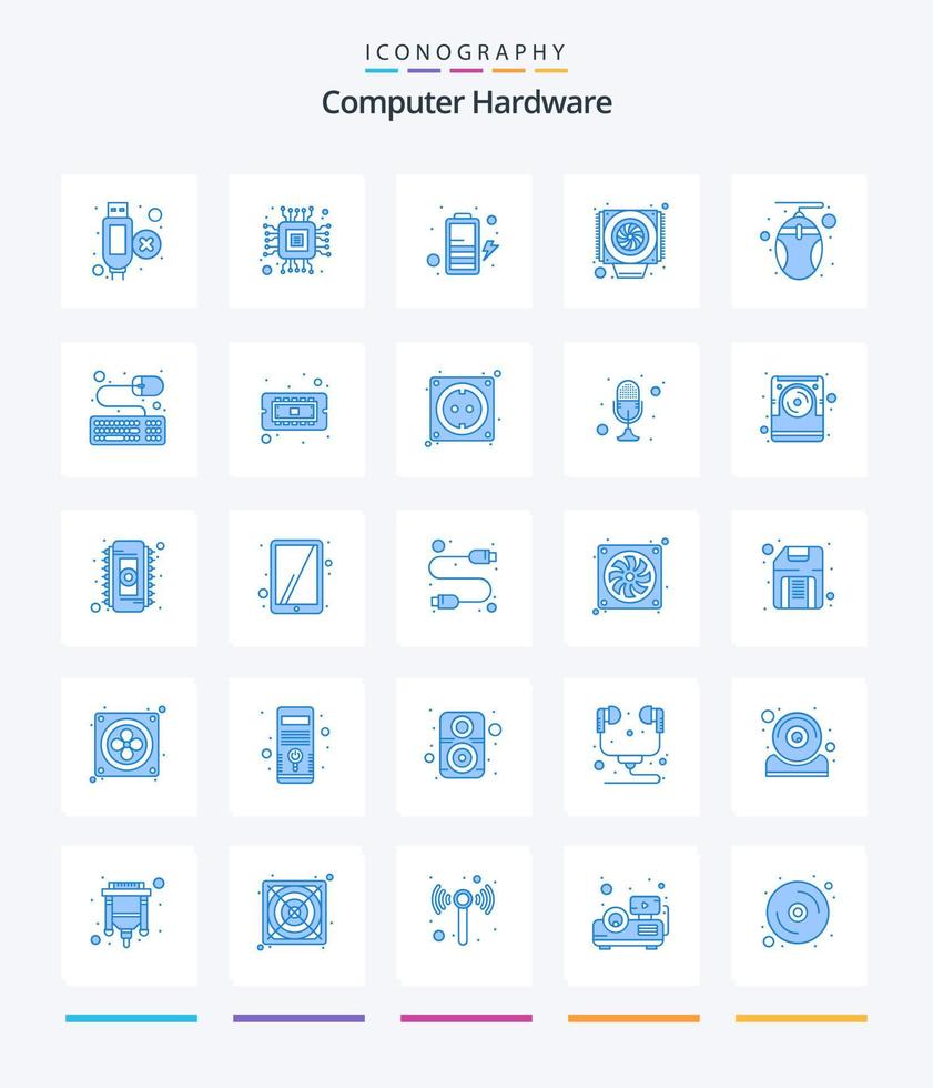 kreative Computerhardware 25 blaues Symbolpaket wie Tastatur. Technologie. Energie. Maus. Rechner vektor