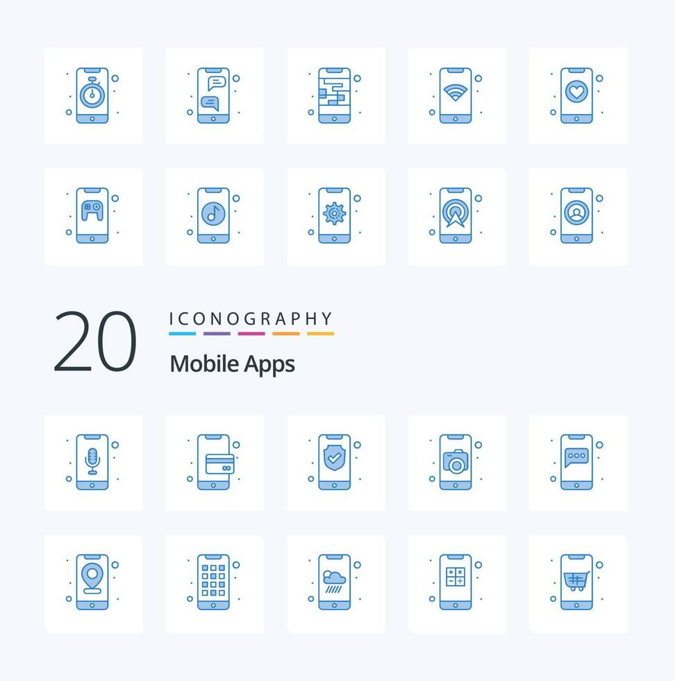 20 mobil appar blå Färg ikon packa tycka om bubbla Foto Integritet app kamera vektor