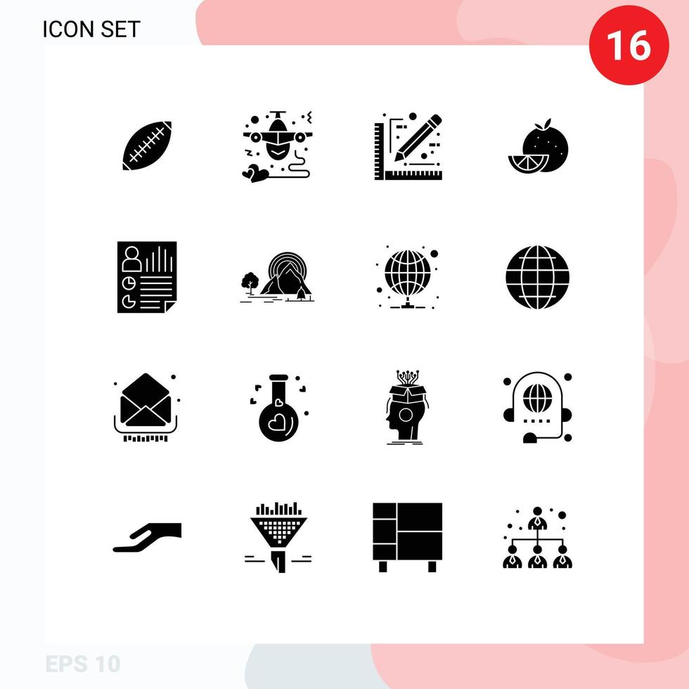 Stock Vector Icon Pack mit 16 Linienzeichen und Symbolen für Food Sketch Flight Document Architect editierbare Vektordesign-Elemente