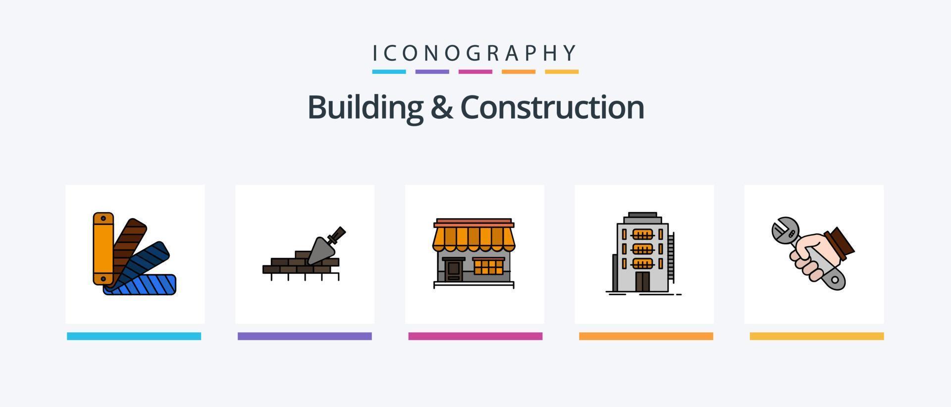 byggnad och konstruktion linje fylld 5 ikon packa Inklusive byggnad. Hem. konstruktion. transport. hiss. kreativ ikoner design vektor