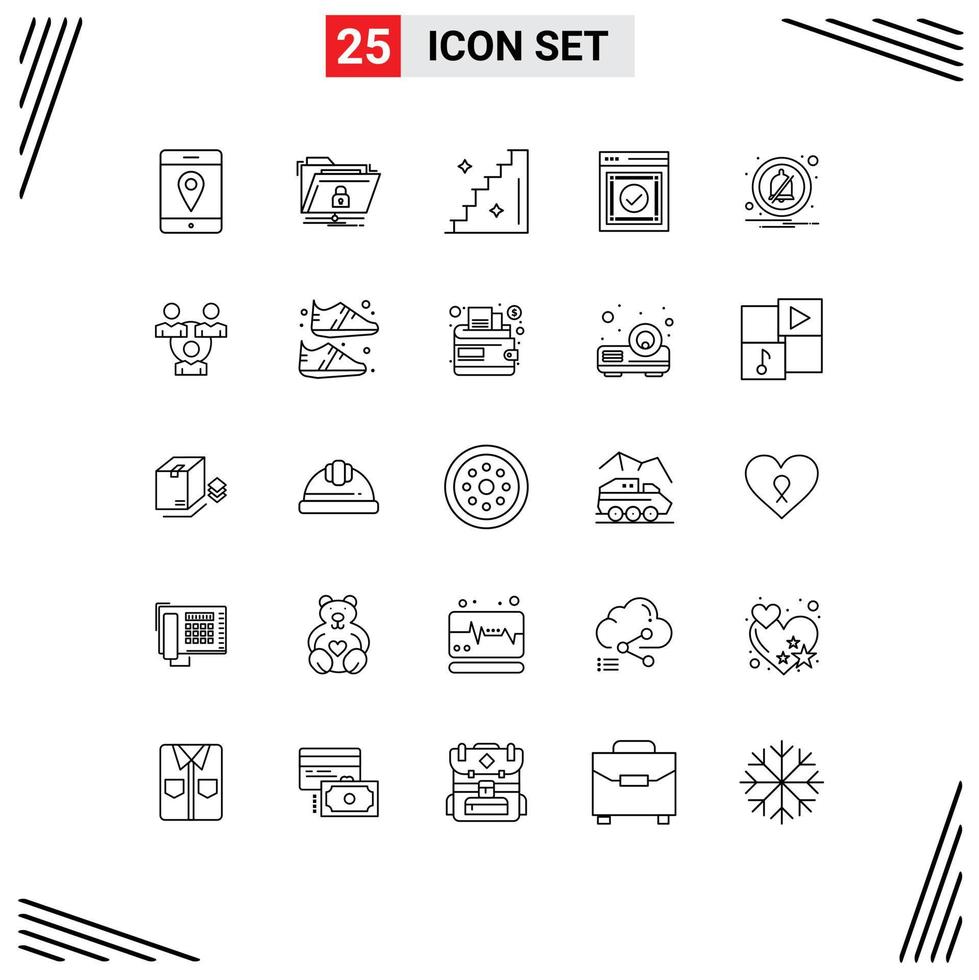 Stock Vector Icon Pack mit 25 Zeilenzeichen und Symbolen für Benachrichtigungs-Website-Bodenweb bereit editierbare Vektordesign-Elemente