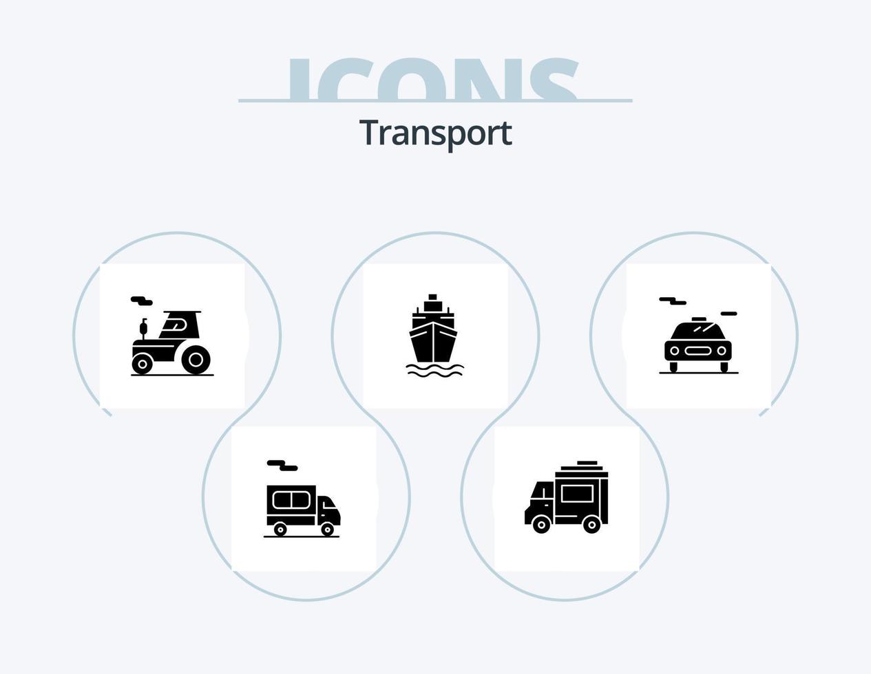 Transport-Glyphen-Icon-Pack 5 Icon-Design. . elektrisch. Traktor. Wagen. schwimmen vektor