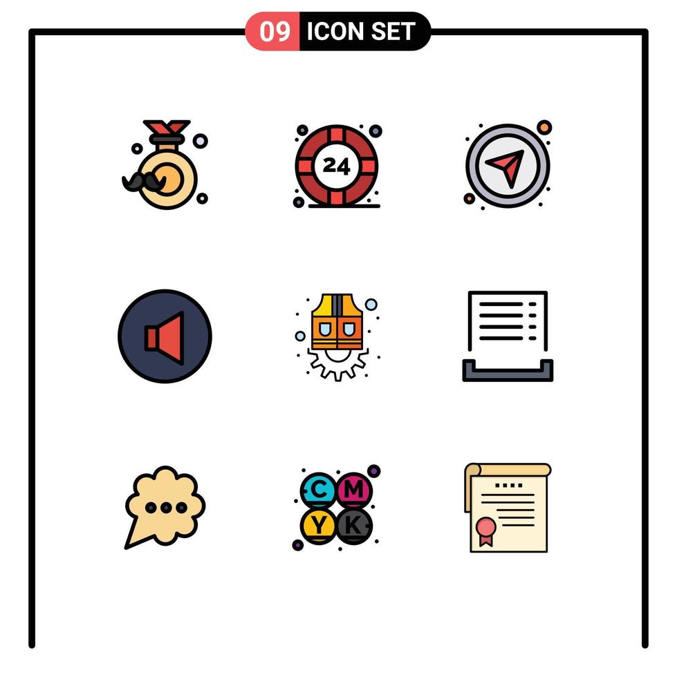 Satz von 9 Vektor-Filledline-Flachfarben auf Raster für Arbeitsvolumen Helpdesk-Sprecher-Navigations-editierbare Vektordesign-Elemente vektor