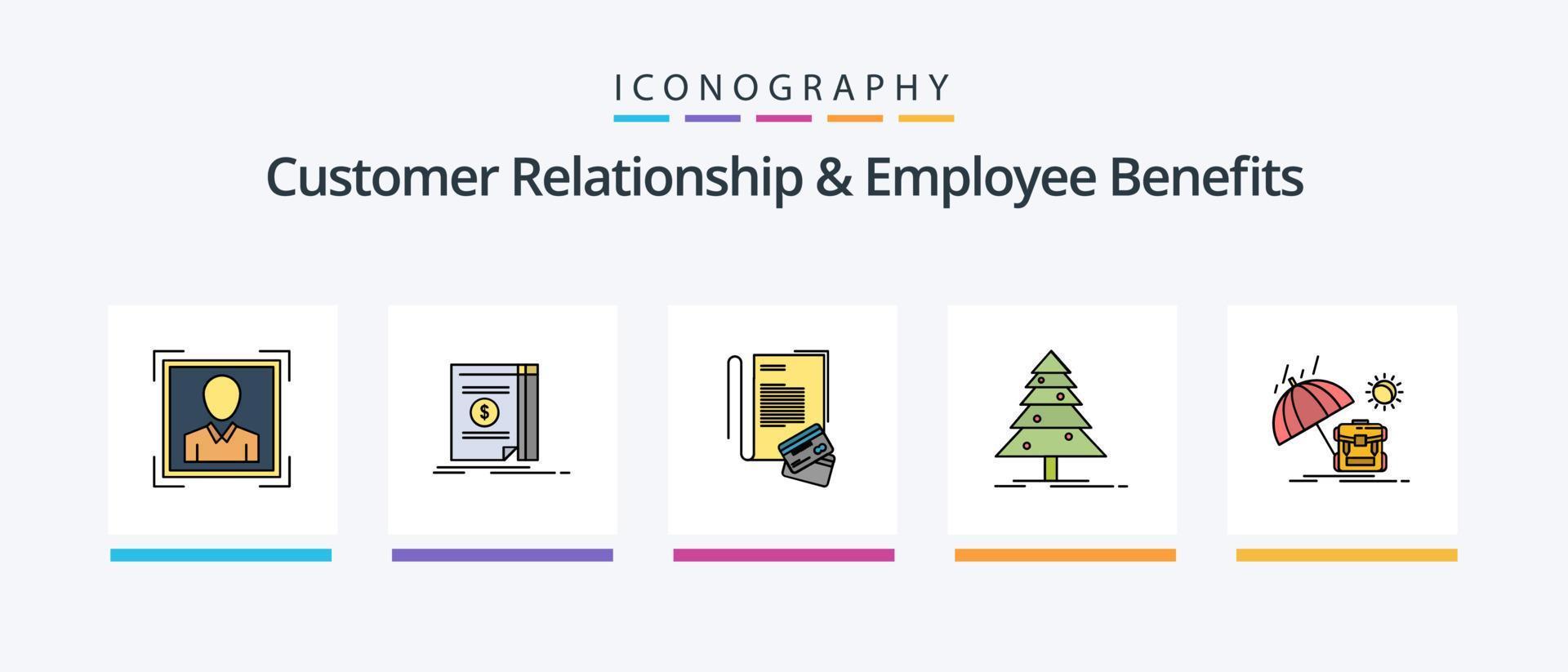 Kundenbeziehung und Leistungen an Arbeitnehmer Linie gefüllt 5 Icon Pack inklusive Dokument. Graph. optimieren. Layout. Transfer. kreatives Symboldesign vektor