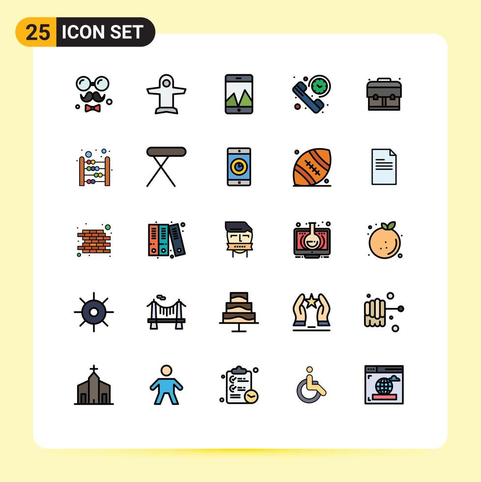 25 universell fylld linje platt Färg tecken symboler av väska sammanfattning fordon telefon ring upp redigerbar vektor design element