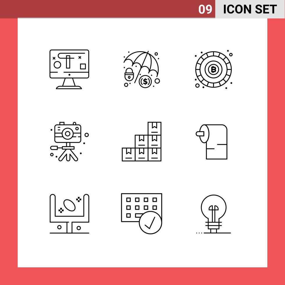 modern uppsättning av 9 konturer och symboler sådan som logistisk låda blockchain hobby bild redigerbar vektor design element