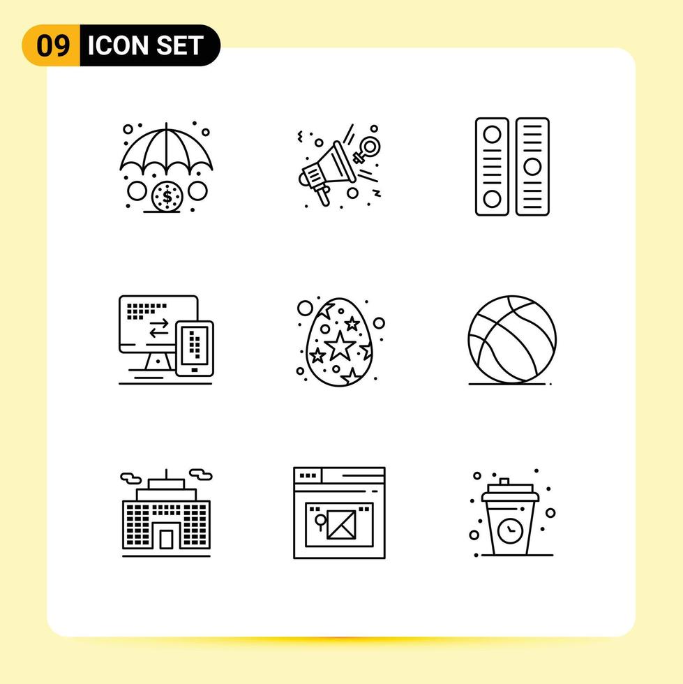 Packung mit 9 modernen Umrisszeichen und Symbolen für Web-Printmedien wie Eizellenarchiv mobile Computer editierbare Vektordesign-Elemente vektor