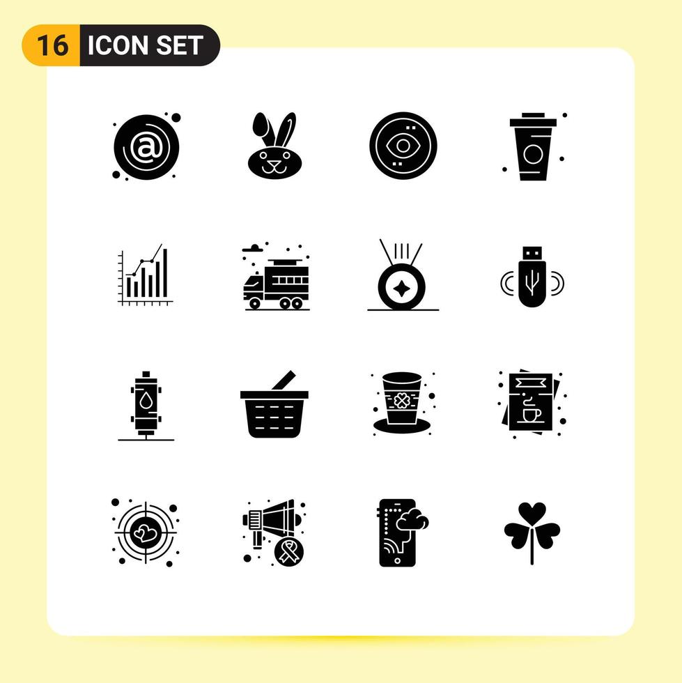 16 universelle solide Glyph-Zeichen Symbole für editierbare Vektordesign-Elemente für Lebensmittel, Getränke, Browser-Cup-Ansicht vektor