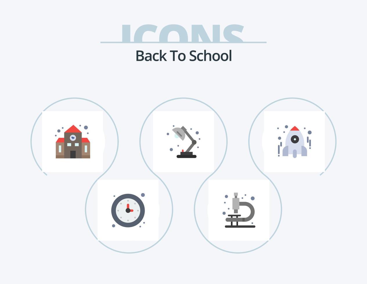 tillbaka till skola platt ikon packa 5 ikon design. lära sig. skola. skola. ljus. lampa vektor