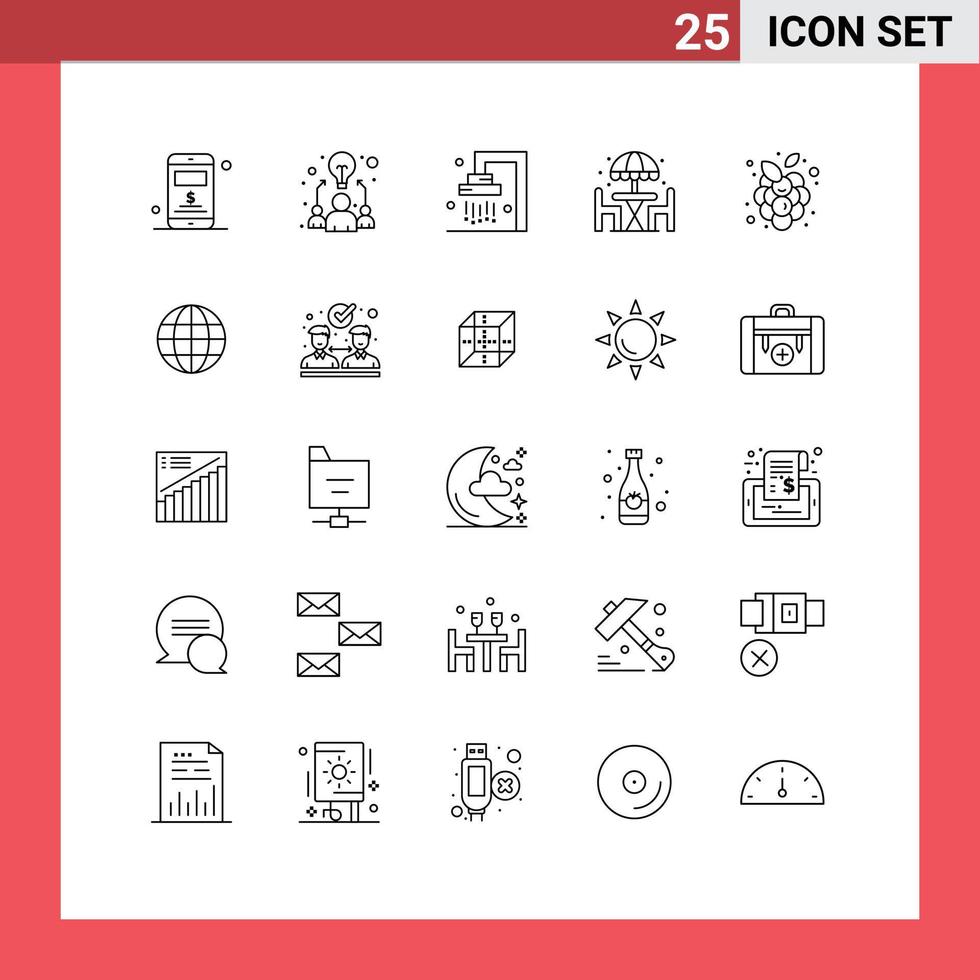 grupp av 25 rader tecken och symboler för vin höst frukt badrum tabell levande redigerbar vektor design element