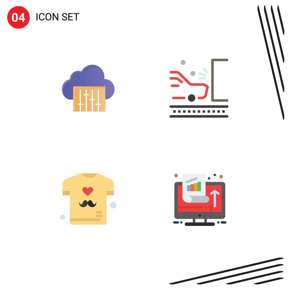 4 flaches Icon-Pack der Benutzeroberfläche mit modernen Zeichen und Symbolen von bearbeitbaren Vektordesign-Elementen für den Vatertag der Audiostraße des Cloud-Vaters vektor
