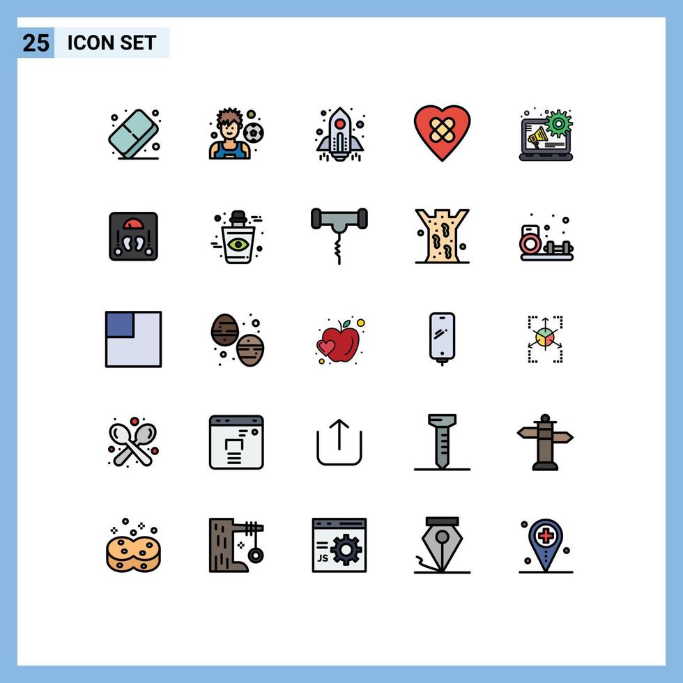 redigerbar vektor linje packa av 25 enkel fylld linje platt färger av hälsa digital reklam rymdskepp reklam hjärta redigerbar vektor design element