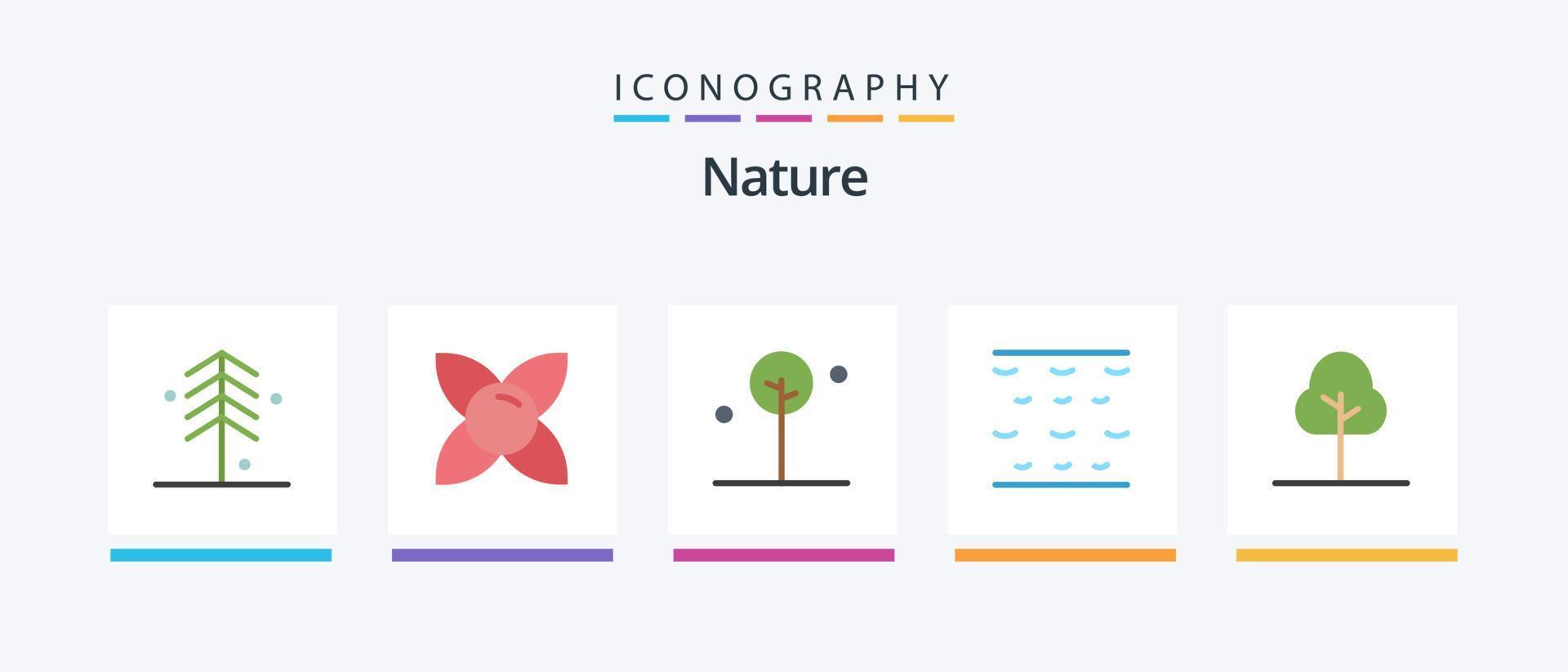 natur platt 5 ikon packa Inklusive natur. träd. skog. vågor. hav. kreativ ikoner design vektor