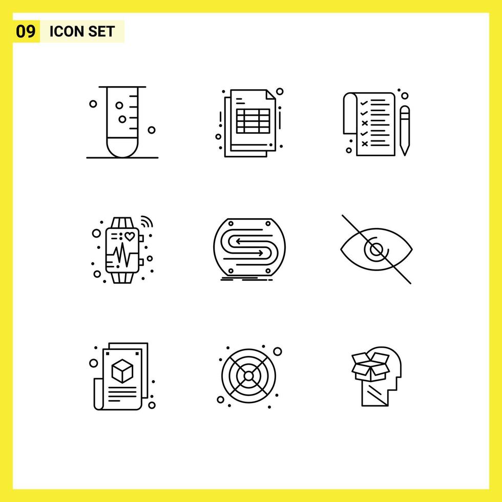 9 universell översikt tecken symboler av begrepp hjärta slå mottagande Kolla på enhet redigerbar vektor design element