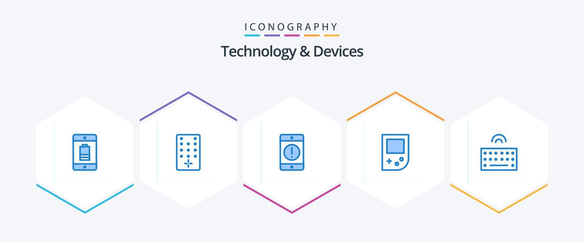 enheter 25 blå ikon packa Inklusive tangentbord. Game Boy. varna. enhet. telefon vektor