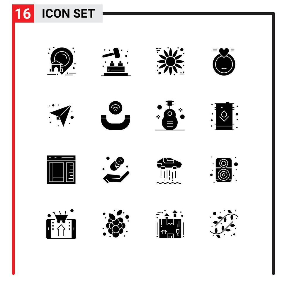 Aktienvektor-Icon-Pack mit 16 Zeilenzeichen und Symbolen zum Senden von Papier-Sonnenblumen-Nachricht Liebe editierbare Vektor-Design-Elemente vektor