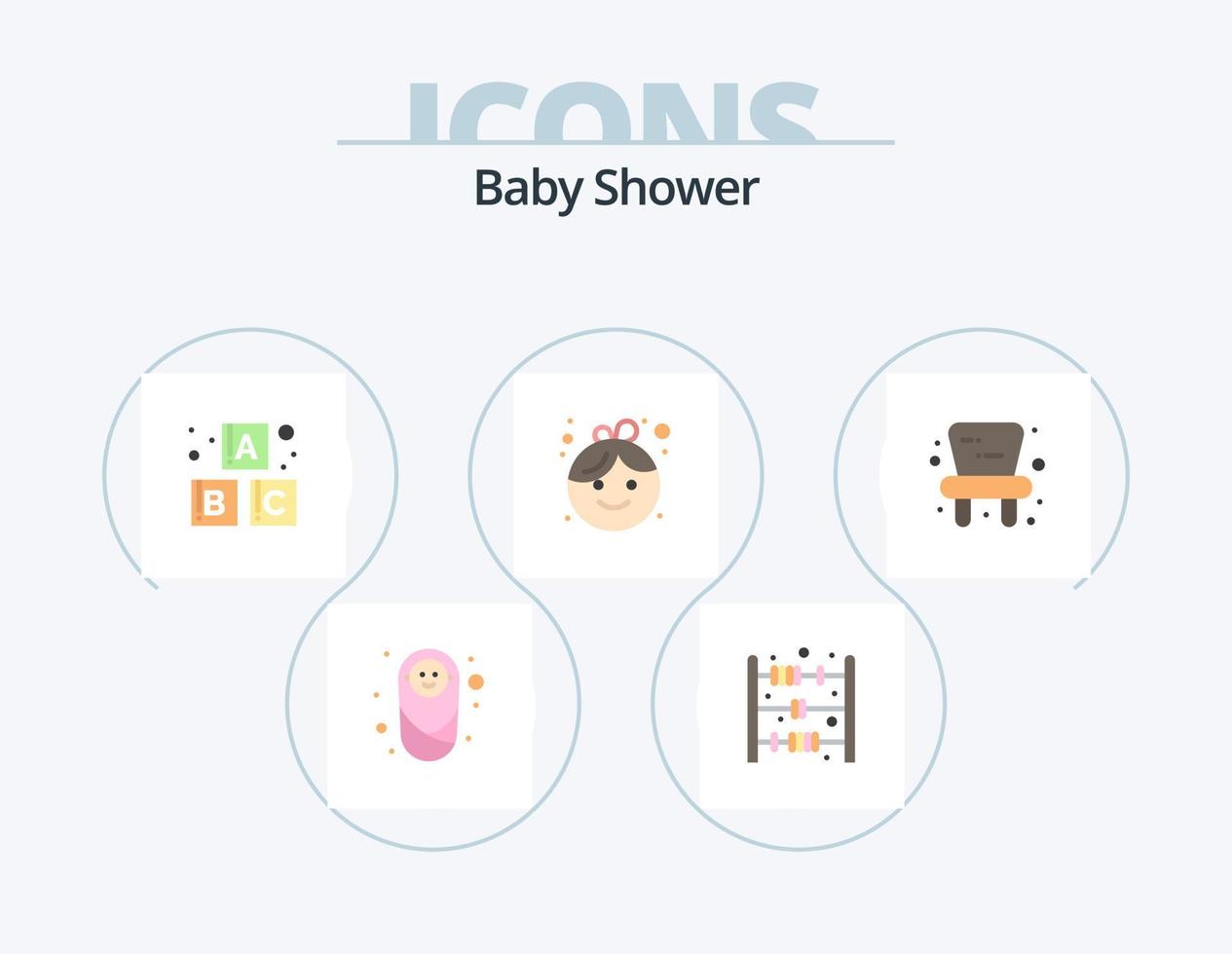 Baby-Dusche-Flat-Icon-Pack 5 Icon-Design. . Stuhl. Baby. Baby. Mädchen vektor