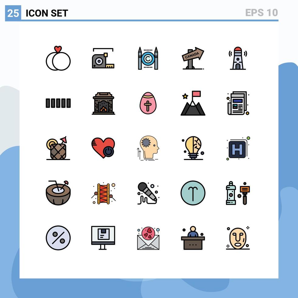 25 universelle, gefüllte Linien-Flachfarben für Web- und mobile Anwendungen, die bearbeitbare Vektordesign-Elemente für den Geschäftsstandort Kanada erstellen vektor