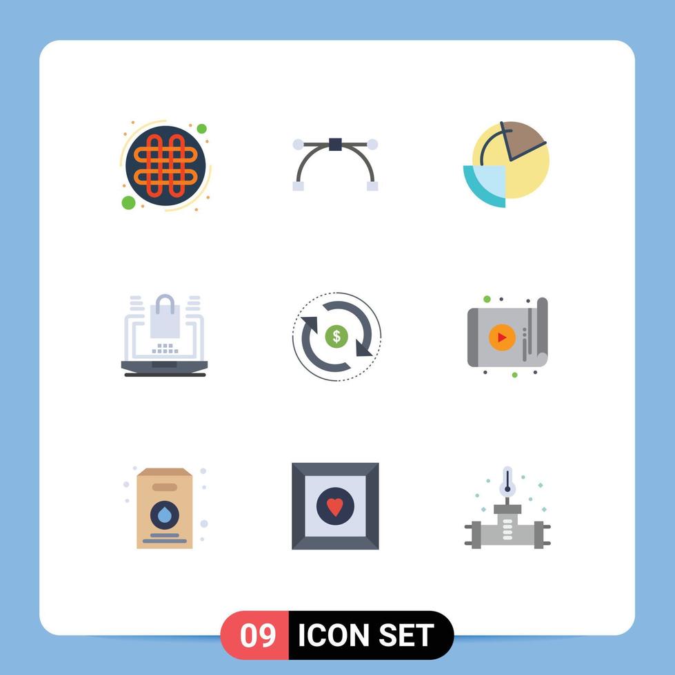 piktogram uppsättning av 9 enkel platt färger av finansiera handla Diagram uppkopplad företag redigerbar vektor design element