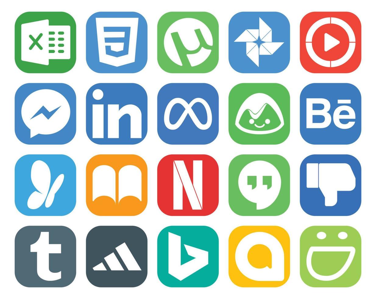 20 Social-Media-Icon-Packs, einschließlich Tumblr-Hangouts, Meta-Netflix-MSN vektor