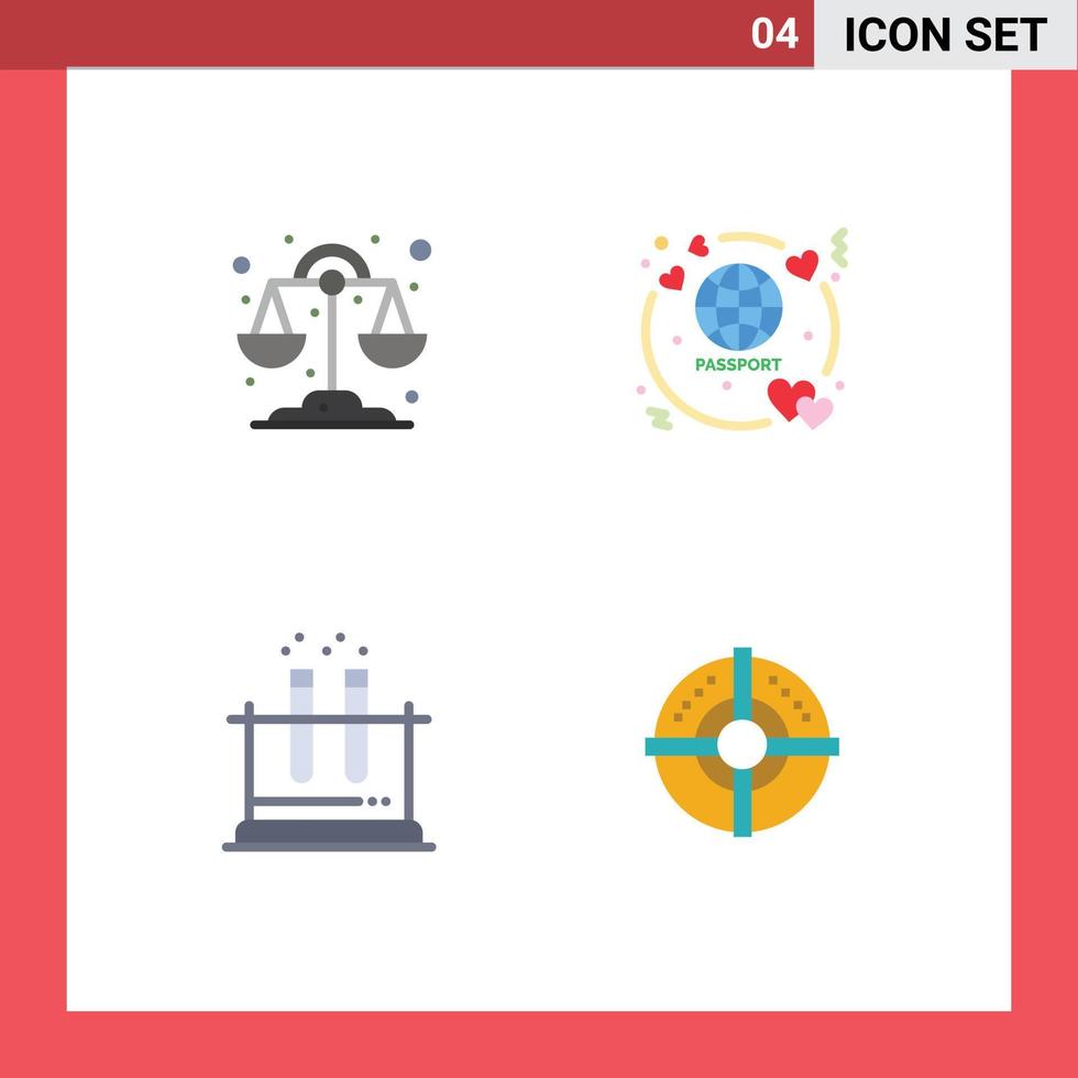 användare gränssnitt packa av 4 grundläggande platt ikoner av kemi rör smekmånad resa mål redigerbar vektor design element