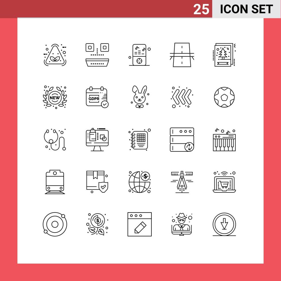 Stock Vector Icon Pack mit 25 Linienzeichen und Symbolen für Kartenraster iPod kreative Brücke editierbare Vektordesign-Elemente