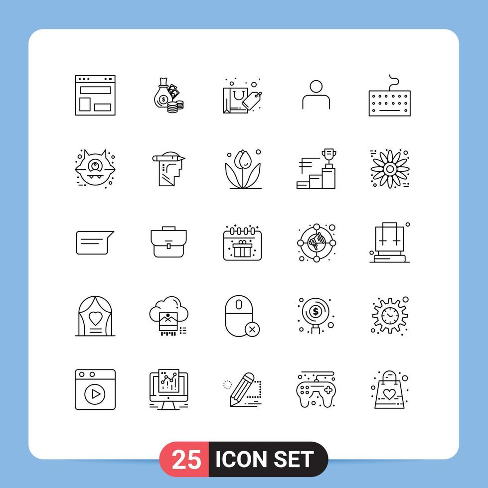 Satz von 25 kommerziellen Linien Pack für Sets Menschen Münzen Instagram Shopping editierbare Vektordesign-Elemente vektor