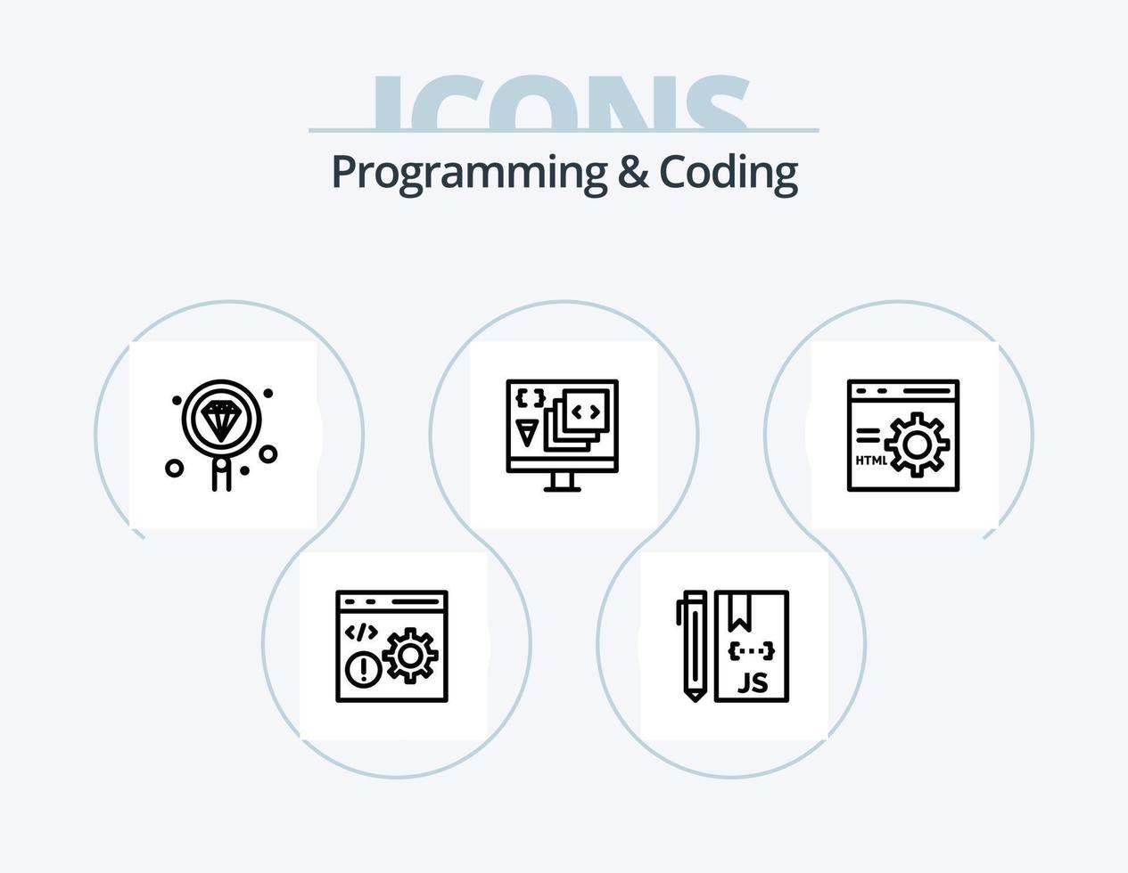 programmering och kodning linje ikon packa 5 ikon design. utveckla. koda. utveckling. utveckling vektor