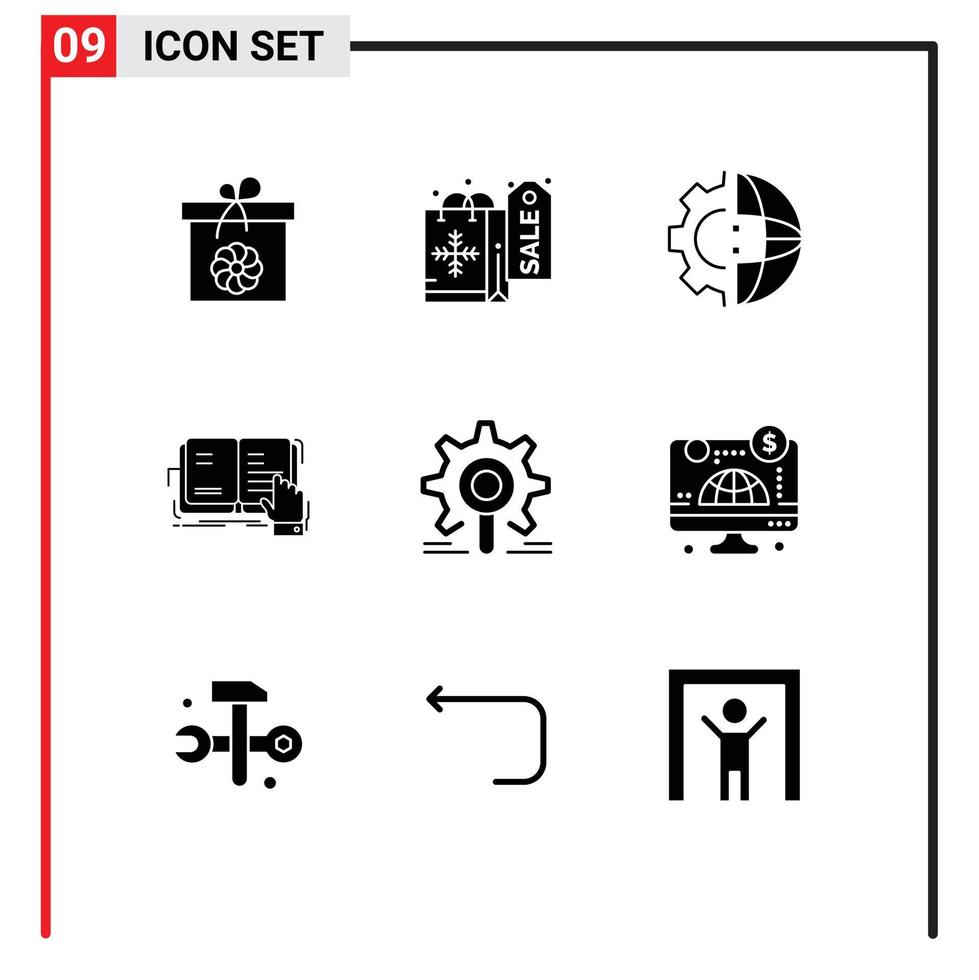 9 tematiska vektor fast glyfer och redigerbar symboler av motor litteratur redskap studie bok redigerbar vektor design element