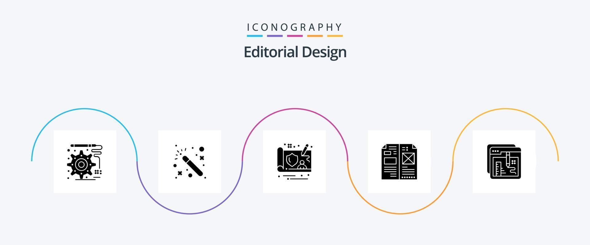 redaktionell design glyf 5 ikon packa Inklusive utbildning. kreativ. gdpr. webbläsare. layout vektor