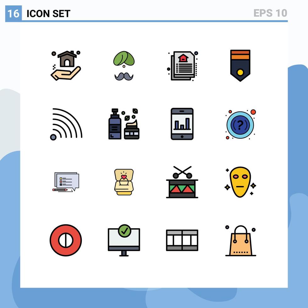 moderner Satz von 16 flachen, farbgefüllten Linien und Symbolen wie Soldaten-Militär-Personenabzeichen, echte editierbare kreative Vektordesign-Elemente vektor