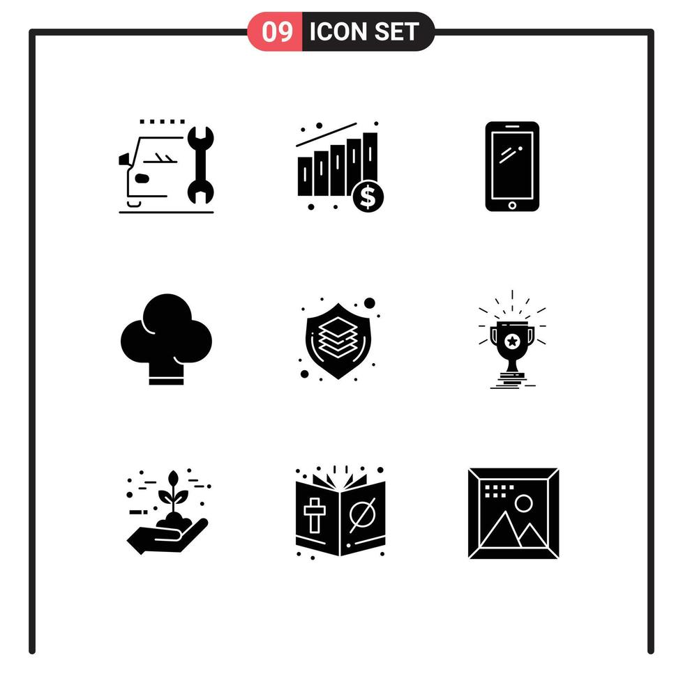 uppsättning av 9 modern ui ikoner symboler tecken för grafisk hjärna smart telefon hatt kock redigerbar vektor design element
