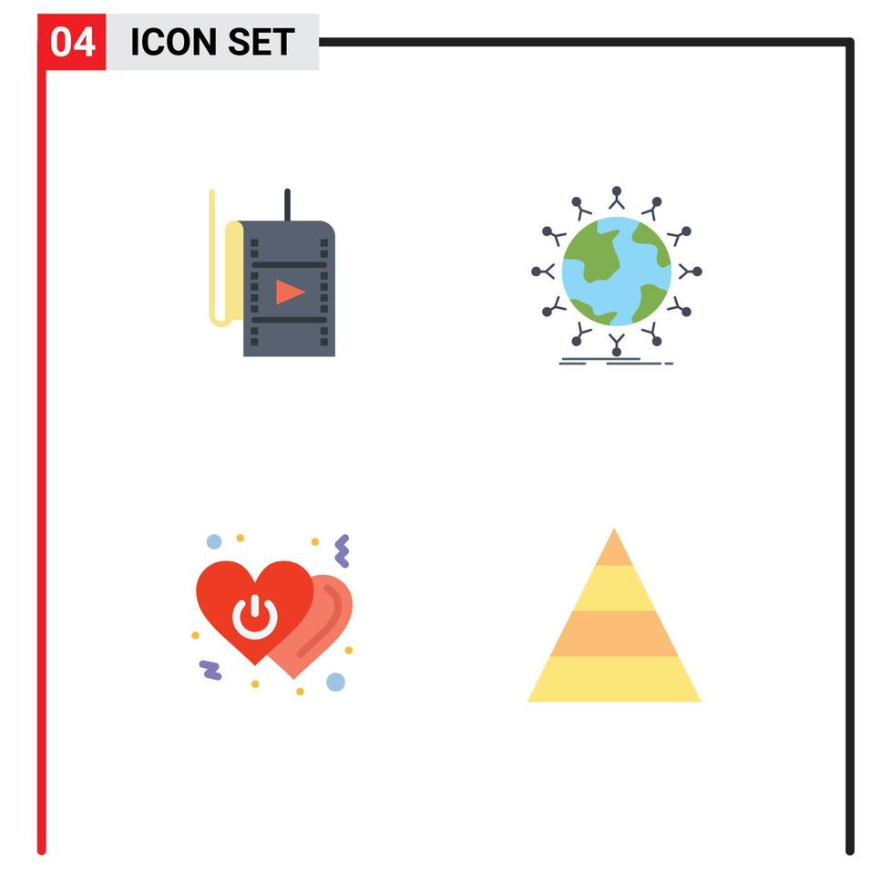 stock vektor ikon packa av 4 linje tecken och symboler för filma hjärta teater nätverk av redigerbar vektor design element
