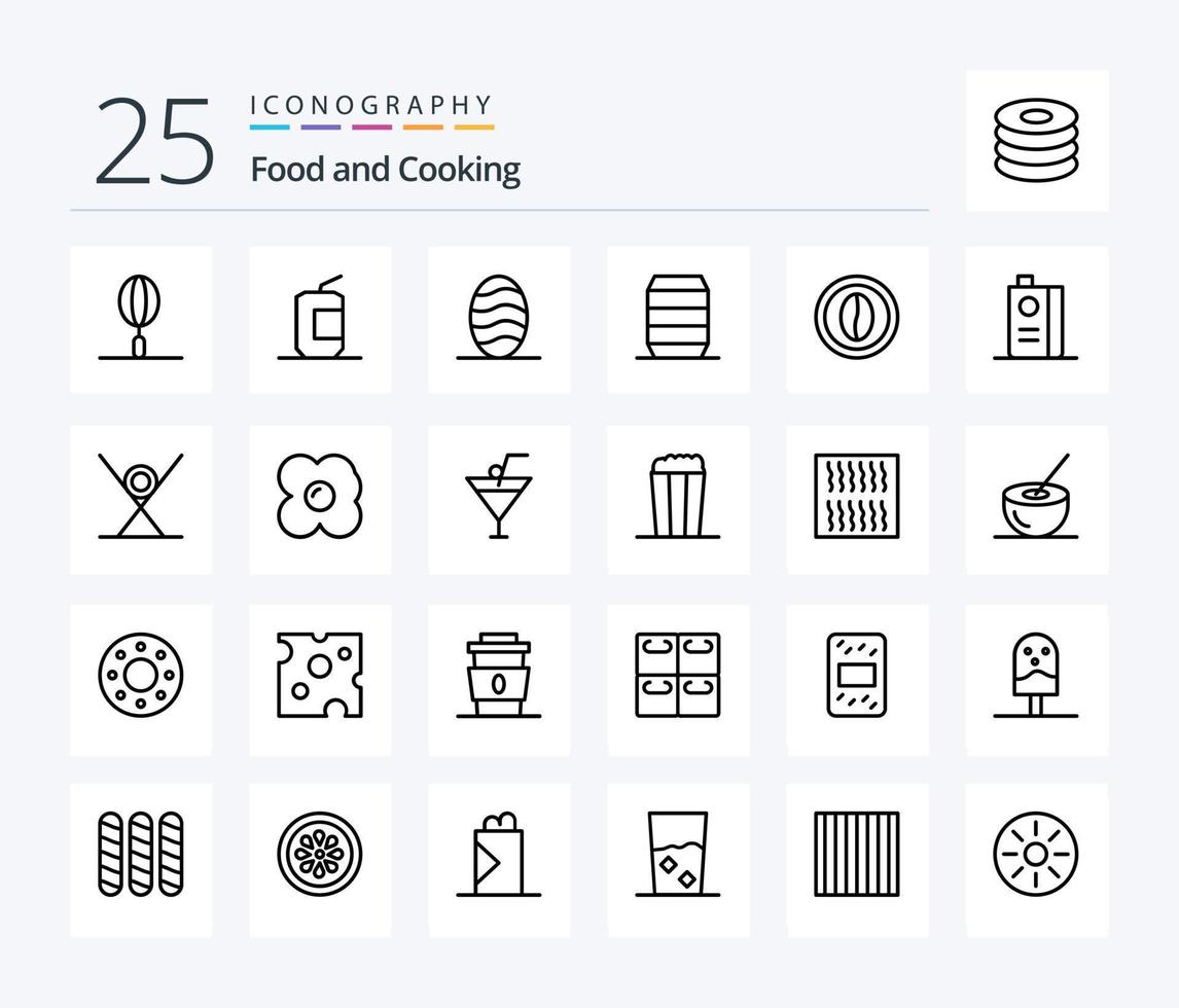 Symbolpaket für Lebensmittel mit 25 Zeilen, einschließlich Kochen. Lebensmittel. Lebensmittel. Fast Food. Getränke vektor