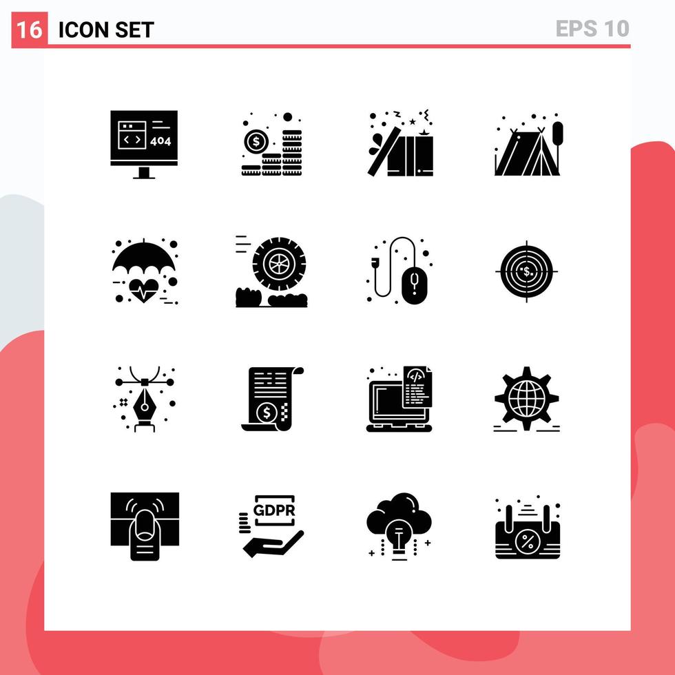 Aktienvektor-Icon-Pack mit 16 Linienzeichen und Symbolen für das Gesundheitswesen im Freien Münzen Camping vorhanden editierbare Vektordesign-Elemente vektor