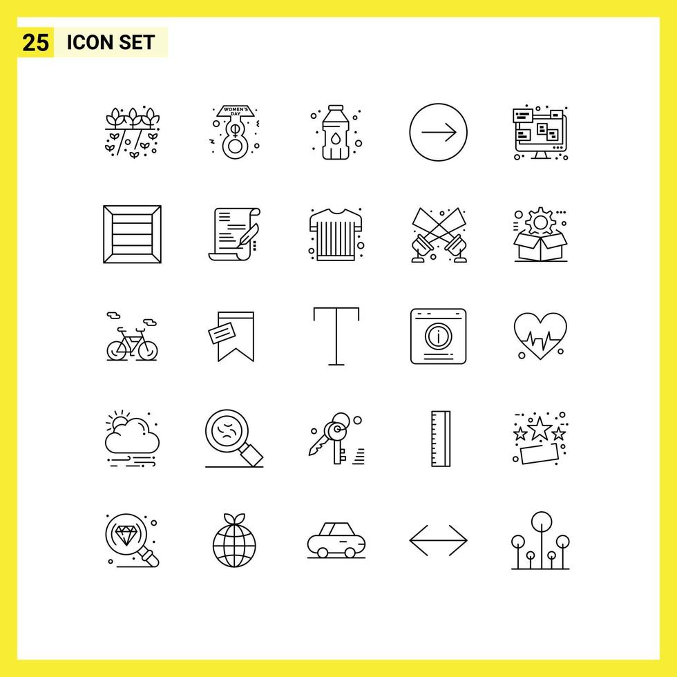 uppsättning av 25 modern ui ikoner symboler tecken för låda bärbar dator dricka vatten kommunikation rätt redigerbar vektor design element