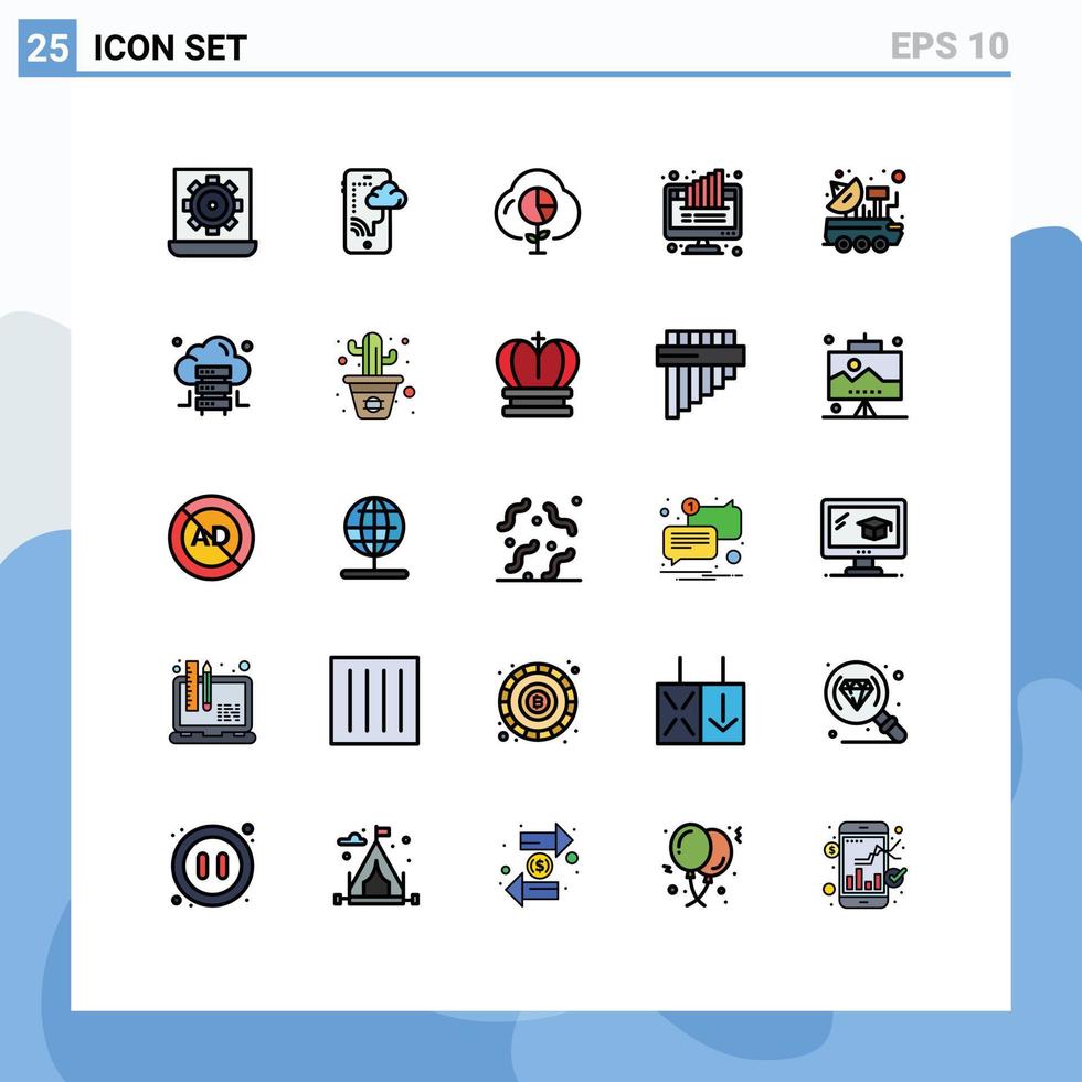 mobil gränssnitt fylld linje platt Färg uppsättning av 25 piktogram av övervaka Diagram teknologi Graf Graf redigerbar vektor design element